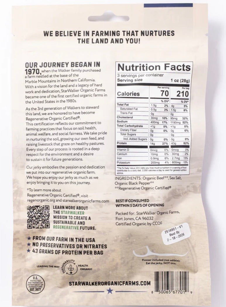 100% Grass-fed beef jerky | salt & pepper